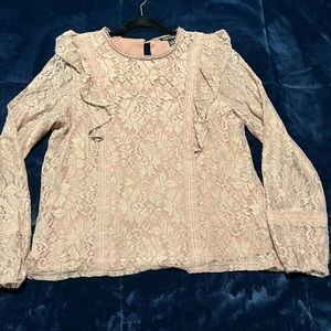 Woman’s Cable and Gauge lace tan blouse EUC size medium